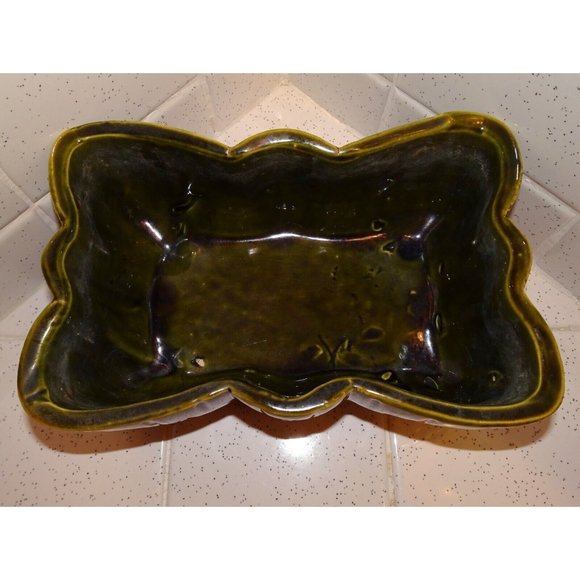 Vintage Upco Green Rectangle Planter w/ Scalloped Edges farmhouse art deco 1970s - Picture 13 of 16